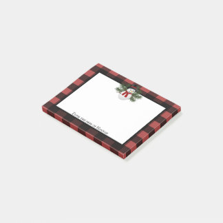 Glimlachende sneeuwman Buffalo Plaid gepersonalise Post-it® Notes