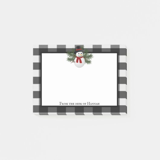 Glimlachende sneeuwman Buffalo Plaid gepersonalise Post-it® Notes (Voorkant)