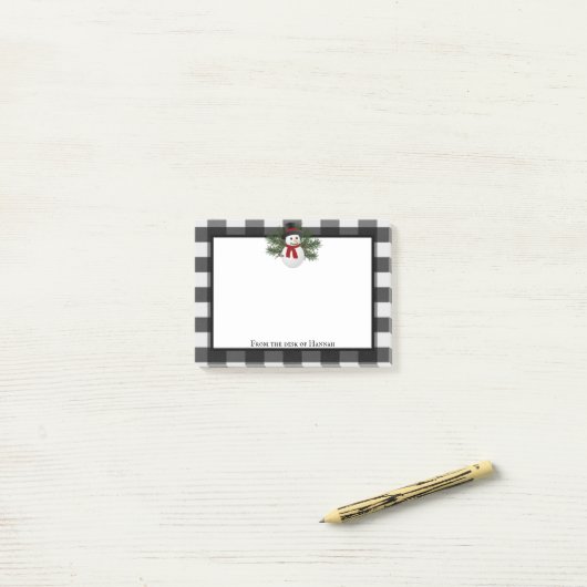 Glimlachende sneeuwman Buffalo Plaid gepersonalise Post-it® Notes (Op bureau)