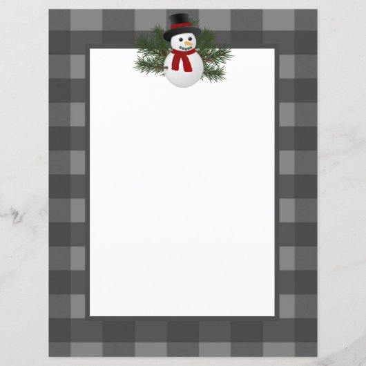 Glimlachende sneeuwman Buffalo Plaid Papier Statio (Achterkant)