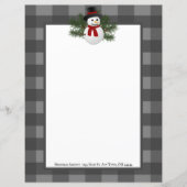 Glimlachende sneeuwman Buffalo Plaid Papier Statio (Voorkant)