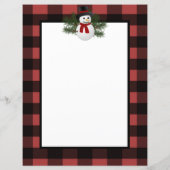 Glimlachende sneeuwman Buffalo Plaid Papier Statio (Achterkant)