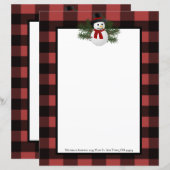 Glimlachende sneeuwman Buffalo Plaid Papier Statio (Voorkant / Achterkant)