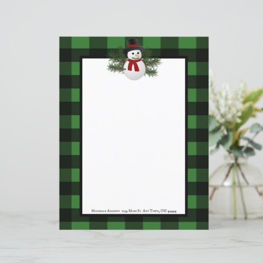 Glimlachende sneeuwman Buffalo Plaid Papier Statio (Staand voorkant)