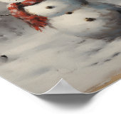 Glimlachende sneeuwman die Pet & rode sjaal in bos Poster (Hoek)