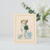 Glimlachende Sneeuwman Hulst Bezem Vintage Kerstmi Feestdagenkaart (Staand voorkant)
