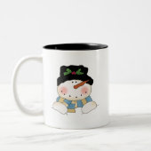 Glimlachende Sneeuwman Tshirts en geschenken Tweekleurige Koffiemok (Links)
