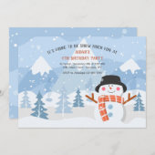 Glimlachende sneeuwman verjaardagsfeestje uitnodig kaart (Voorkant / Achterkant)
