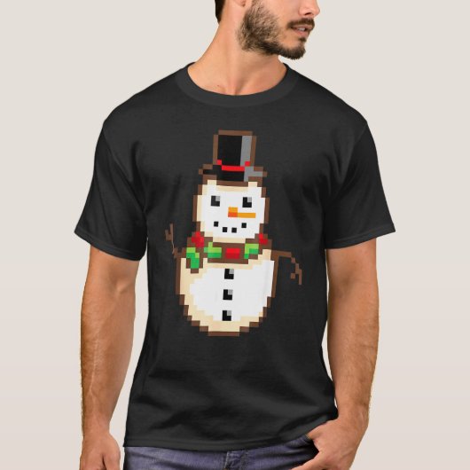 Glimlachende Sneeuwman Xmas Retro 8 Bit Pixel T-shirt (Voorkant)