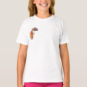 Glimlachende strandhotdog met paraplu kinderen t-shirt