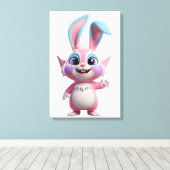 Glimlachende stripkonijn karakter kunstwerk canvas afdruk (Insitu (Houten vloer))