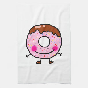 Glimlachende Strooide Donut Karakter Kunst Theedoek