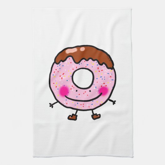Glimlachende Strooide Donut Karakter Kunst Theedoek (Verticaal)