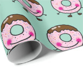 Glimlachende Strooidonut Karakter Kunst Cadeaupapier (Rol Hoek)