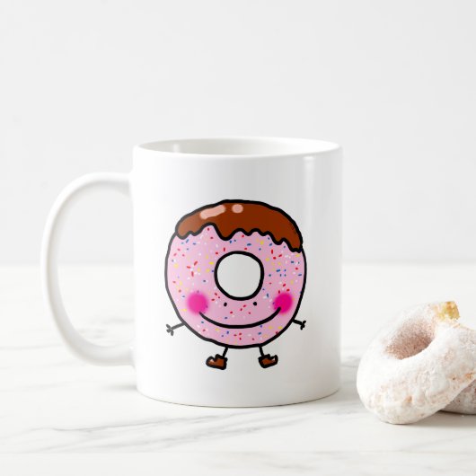 Glimlachende Strooidonut Karakter Kunst Koffiemok (Met donut)