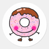 Glimlachende Strooidonut Karakter Kunst Ronde Sticker (Voorkant)