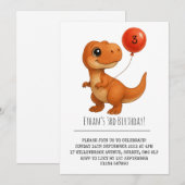 Glimlachende T-Rex met Rode Ballon Verjaardag Kaart (Voorkant / Achterkant)