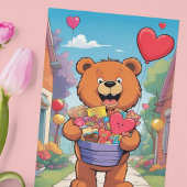 Glimlachende teddybeer met cadeaumand Valentijn Poster