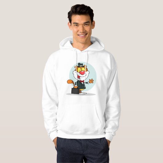 Glimlachende tijger met een aktetas Mannen hoodie (Voorkant volledig)
