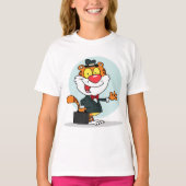 Glimlachende tijger met een aktetas meisjes T-shir T-shirt (Voorkant)