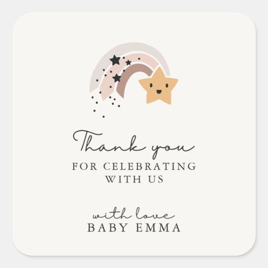 Glimlachende vallende ster Dank u Sticker (Voorkant)
