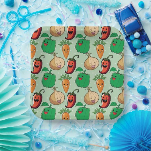 glimlachende Veggies Papieren Bordje (Feest)