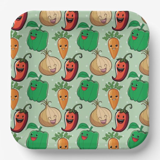glimlachende Veggies Papieren Bordje (Voorkant)