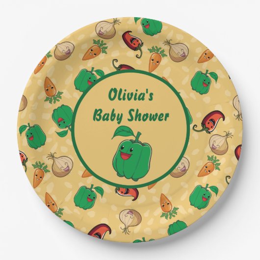 glimlachende Veggies Papieren Bordje (Voorkant)