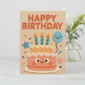 Glimlachende verjaardagstaart Kaart (Staand voorkant)