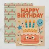 Glimlachende verjaardagstaart Kaart (Voorkant / Achterkant)