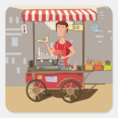 Glimlachende verkoper van straatkost Kleurige kar  Vierkante Sticker (Voorkant)