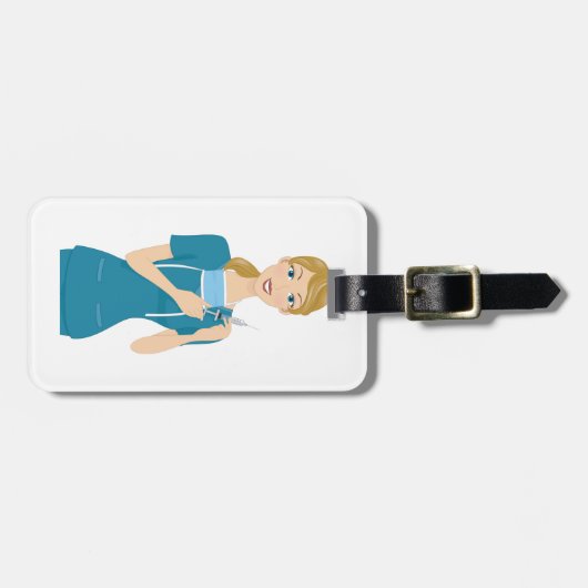 Glimlachende verpleegster met spuit bagagelabel (Voorkant horizontaal)