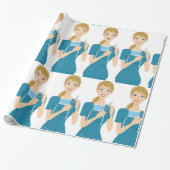 Glimlachende verpleegster met spuit cadeaupapier (Uitgerold)