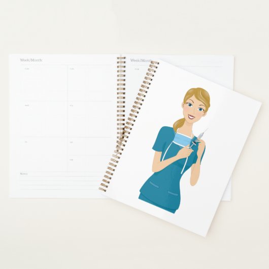 Glimlachende verpleegster met spuit planner (Display)