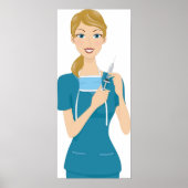 Glimlachende verpleegster met spuit poster (Voorkant)