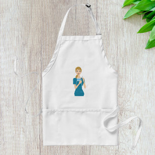 Glimlachende verpleegster met spuit standaard schort