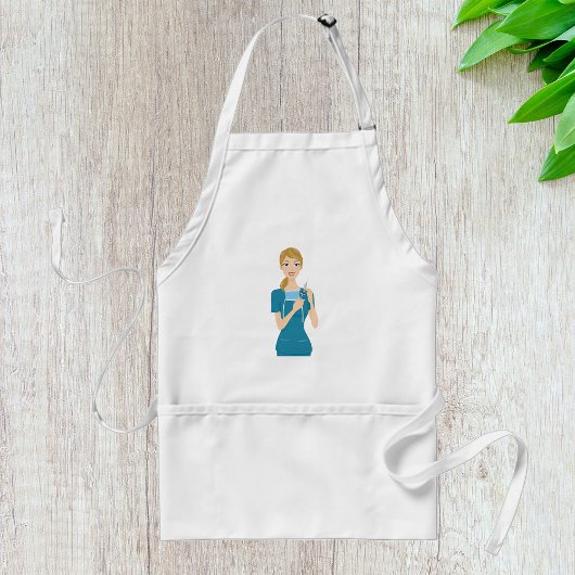 Glimlachende verpleegster met spuit standaard schort