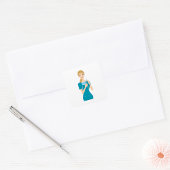 Glimlachende verpleegster met spuit vierkante sticker