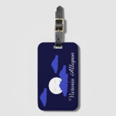 Glimlachende Volle Maan met Wolken: Donkerblauw Bagagelabel (Voorkant (verticaal))