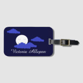 Glimlachende Volle Maan met Wolken: Donkerblauw Bagagelabel (Voorkant (horizontaal))