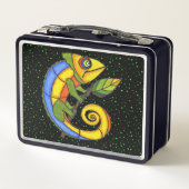 Glimlachende vrolijke kleurrijke hagedis op Twig P (Achterkant)