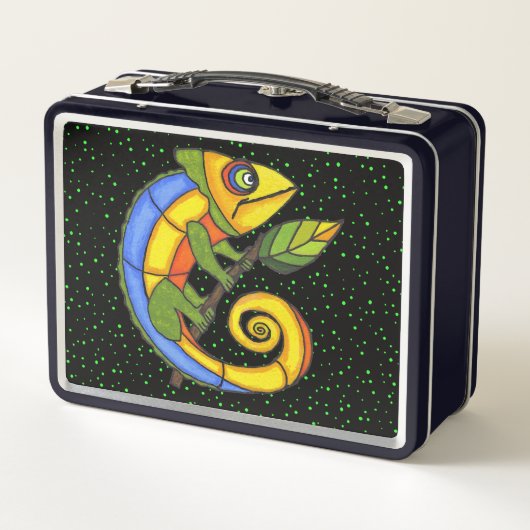 Glimlachende vrolijke kleurrijke hagedis op Twig P (Achterkant)