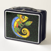 Glimlachende vrolijke kleurrijke hagedis op Twig P (Voorkant)