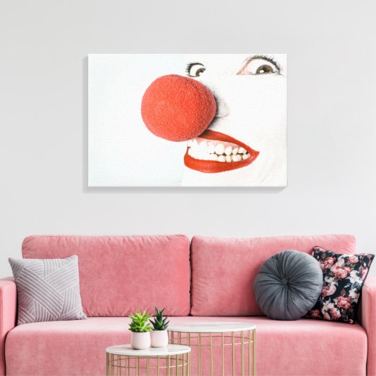 Glimlachende vrouw clown met een grote rode neus, canvas afdruk (Insitu (Woonkamer))