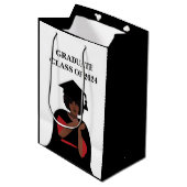 Glimlachende Vrouw Zwart-wit Afstuderen Medium Cadeauzakje (Voorkant Gekanteld)