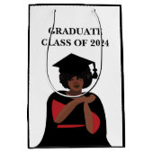 Glimlachende Vrouw Zwart-wit Afstuderen Medium Cadeauzakje (Voorkant)