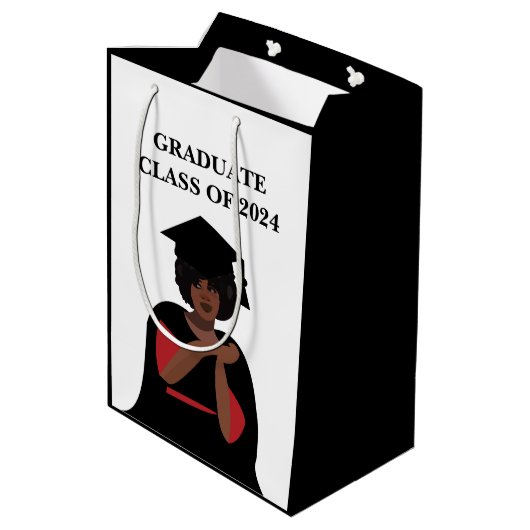 Glimlachende Vrouw Zwart-wit Afstuderen Medium Cadeauzakje (Achterkant Gekanteld)