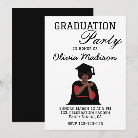 Glimlachende Vrouw Zwart-wit Graduation Party Kaart (Voorkant / Achterkant)