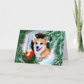 Glimlachende Welsh Corgi in het Wintervenster Feestdagen Kaart (Voorkant)