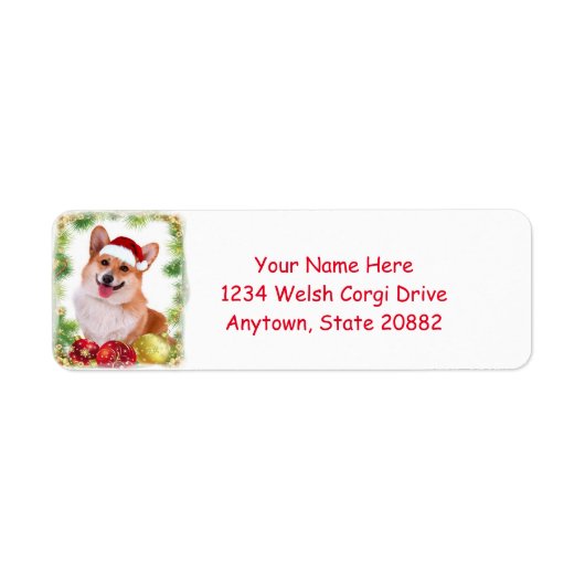 Glimlachende Welsh Corgi met Santa Hat Etiket (Voorkant)